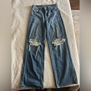 American Eagle High-Rise Baggy Wide Leg Jeans - Blue